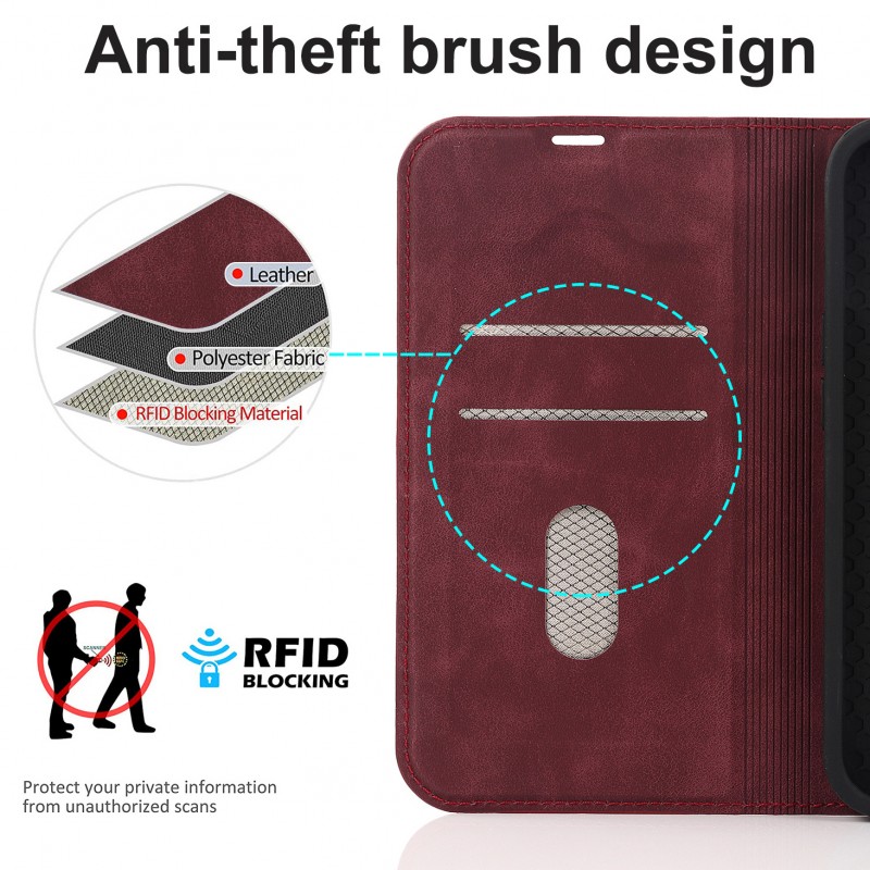 Flip Leather Case with MagSafe, Magnetic Wireless Charging, Card Slot